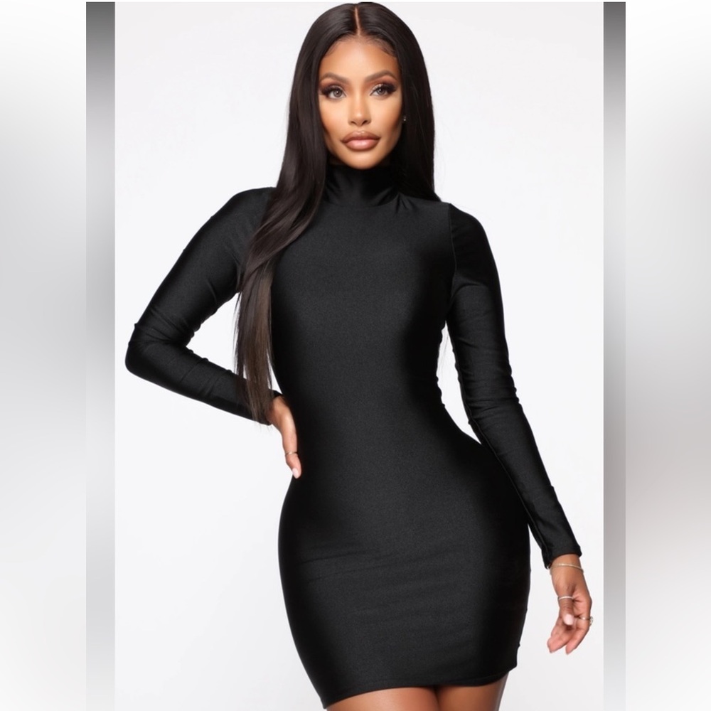 Long Sleeve Mini Dress Mock Neck - S